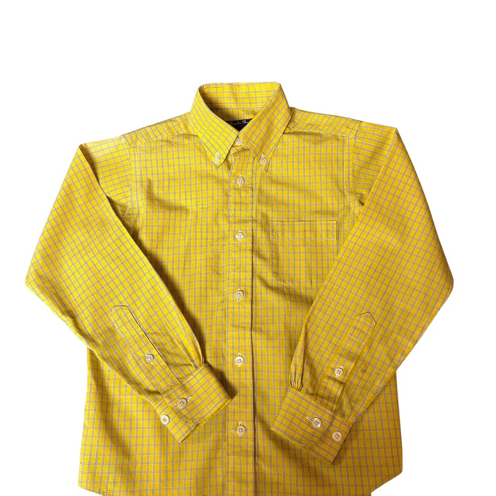 Brooks Brothers Fleece Boys Yellow Plaid Non-Iron Cotton Button Down Shirt Small - Picture 5 of 6